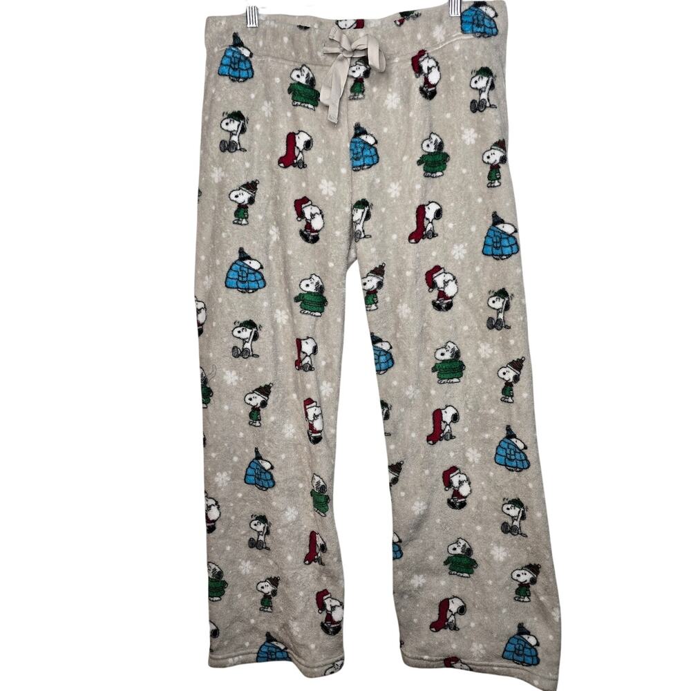 Peanuts Snoopy Winter Santa‎ Cute Pajama PJ Pants Mens Size Large Soft Fuzzy